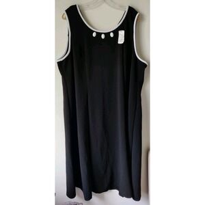 Maya Brooke Plus Sleeveless A-line Flare Dress Black Beaded Neck Size 24W NWT‎